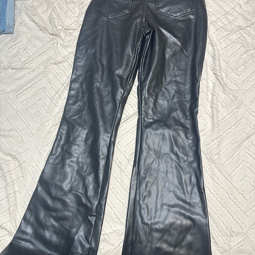 Black Faux Leather Flare Pants
